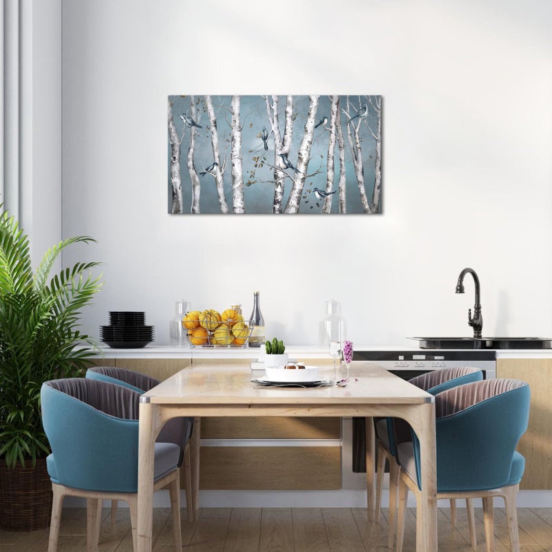 iHAPPYWALL Large Landscape Forest Canvas Wall Art Blue Bird on White Birch Tree Picture Print for Living Room Bedroom Office Decor Ready to Hang 20x36inch - Image 2